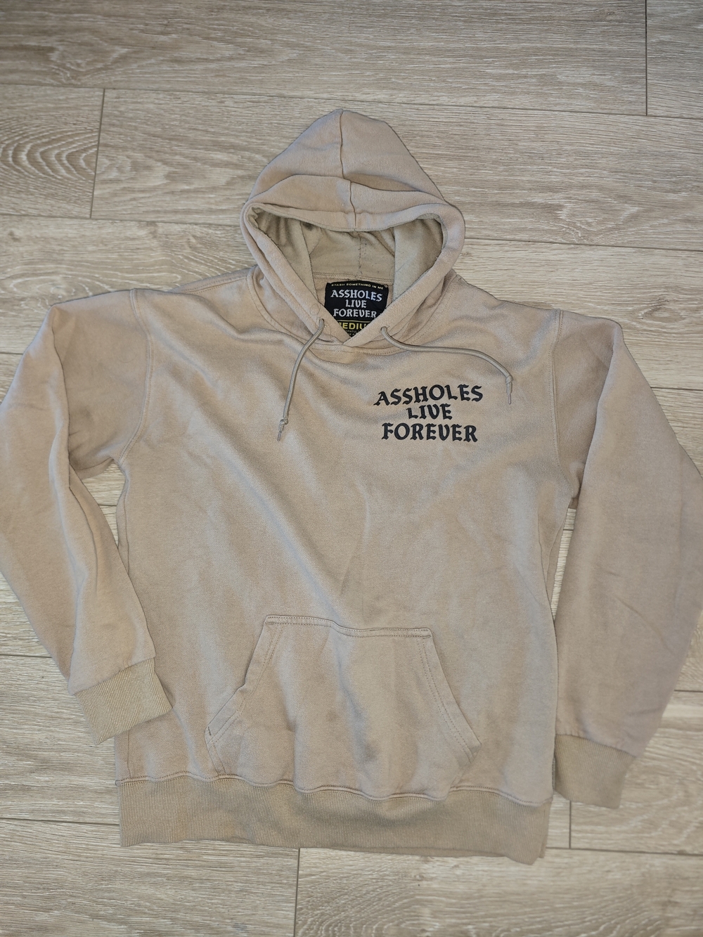 Beige Men's Hoodie - Graphic Pullover Size Medium